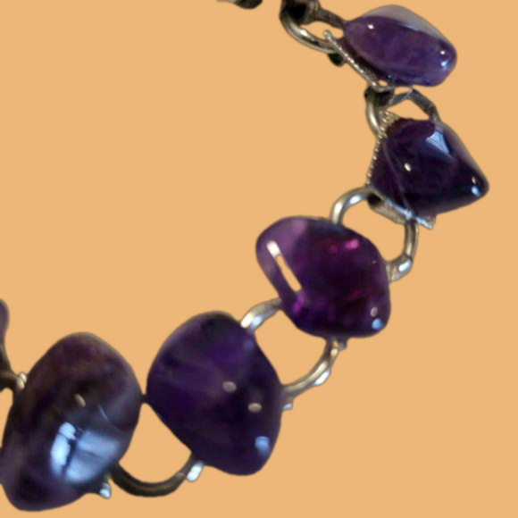 11 Raw Amethysts in Silver Plated Bracelet - Picture 5 of 5